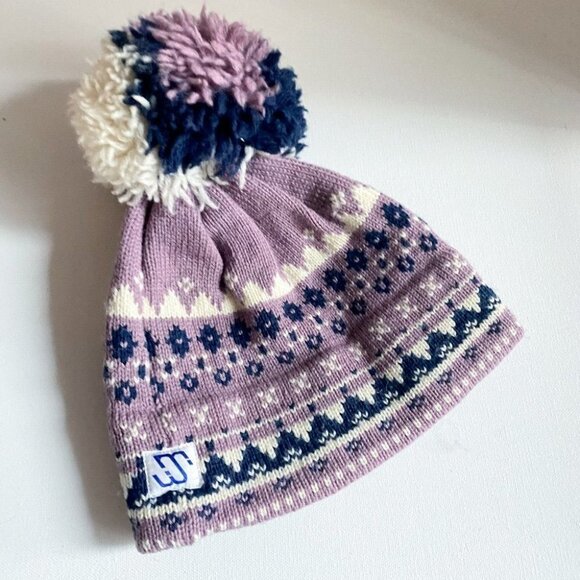 Murray  Merkley Purple Blue Pom Pom Accent Pure Virgin Wool Handmade Hat - Picture 2 of 7